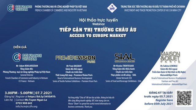 Mời tham gia hội thảo trực tuyến "Tiếp cận thị trường Châu Âu"
